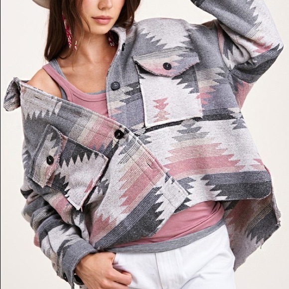 SALE!! 🎉New!! Trending La Miel Geometric Print Boxy Cropped Raw Hem Jacket - Picture 3 of 5